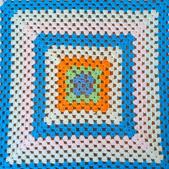 Vintage Hand Crafted Crochet Multicolor Granny Square Baby Blanket Throw - Picture 3 of 5